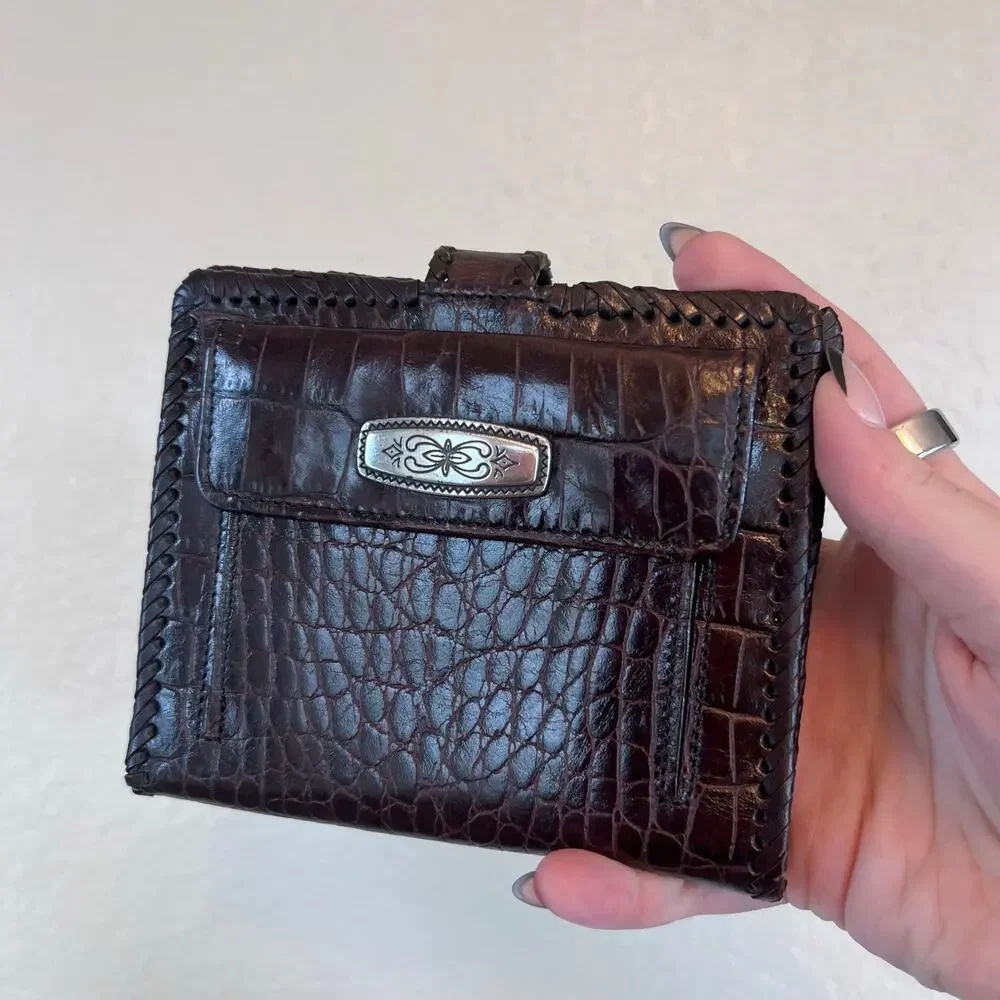 Brighton Brown Leather Wallet Silver Embossed
